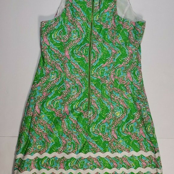 Lilly Pulitzer Green Pink Alligator Print Beaded Dress Size 4 Pink Label scallop - Picture 9 of 9